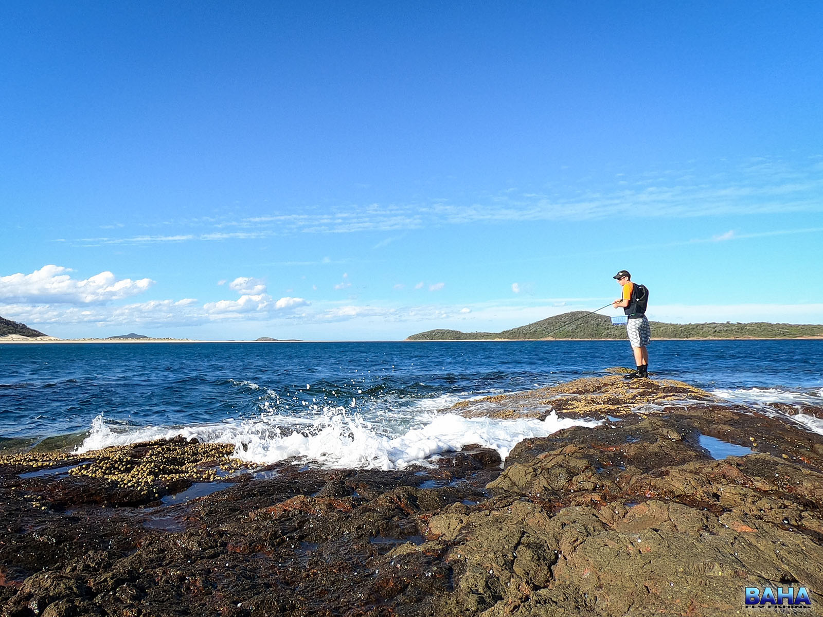 Warren fly fishing the rocks at Fingal Bay