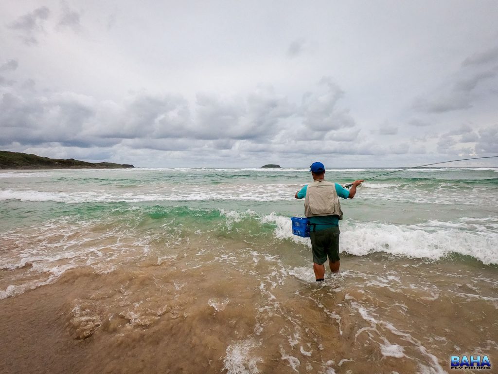 Nick fly fishing the surf at Emerald Beach