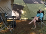 Sharon Relaxing In Camp After Fishing